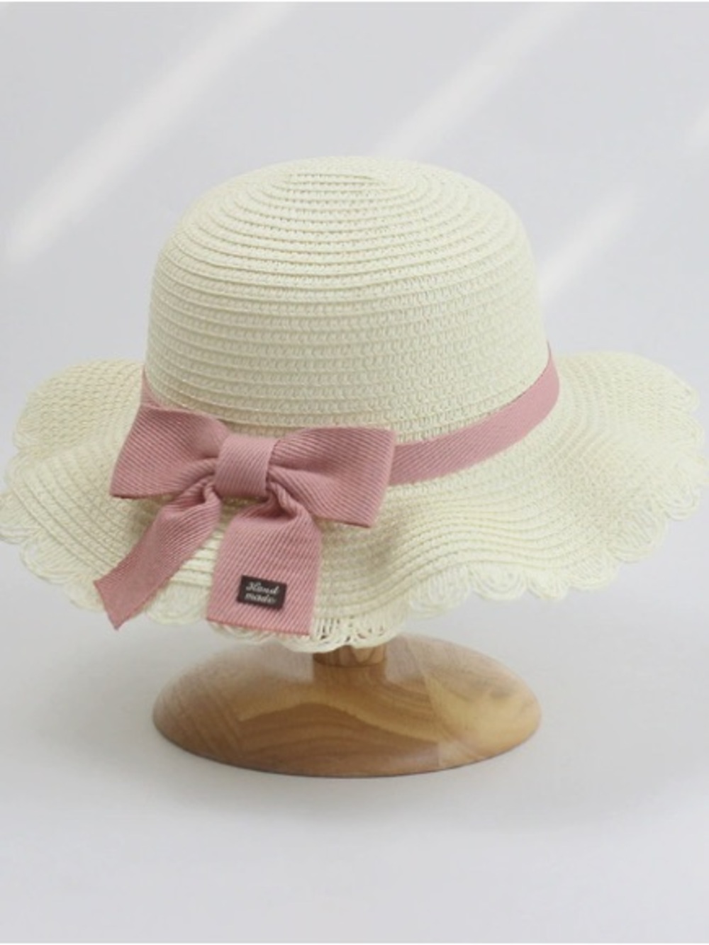 Cream Sun Hat with Pink Ribbon Bow - Picture 1 of 1